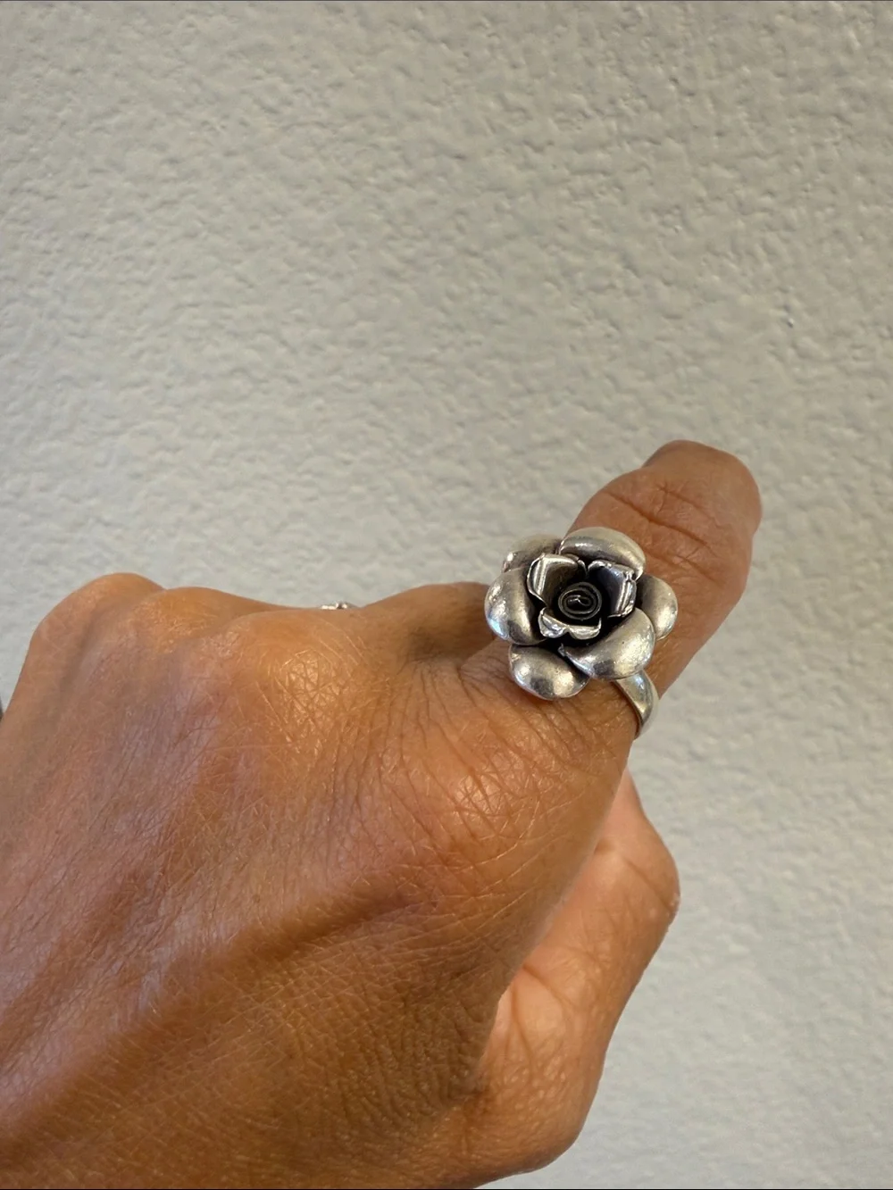 Sterling Silver Rose Flower Ring - Silver Floral Statement